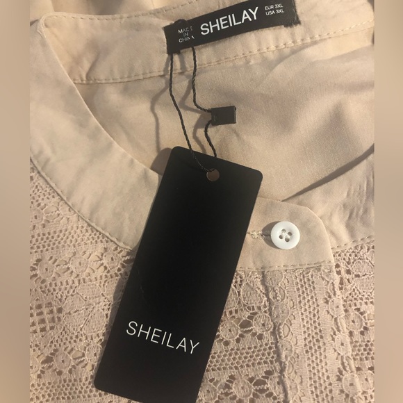 Sheilay long sleeve ruffle lace Bohemian prairie peasant top Tan Plus size 3X - Picture 13 of 13